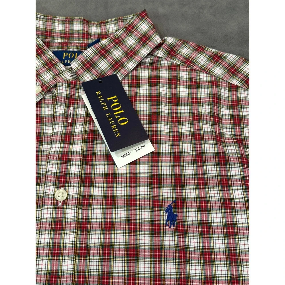 Polo Ralph Lauren Boys XL 18-20 Red Plaid Natural Stretch Button Down Shirt NWT